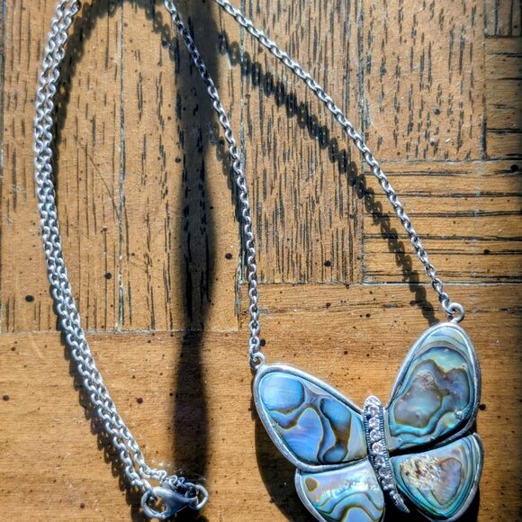 Sterling Silver Abalone Butterfly Necklace - Picture 5 of 7